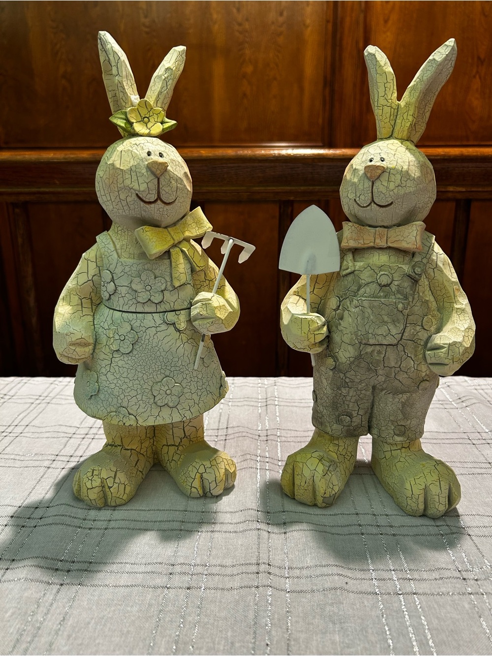 Source Unknown Yellow Crackle Bunny Pair Figurines
